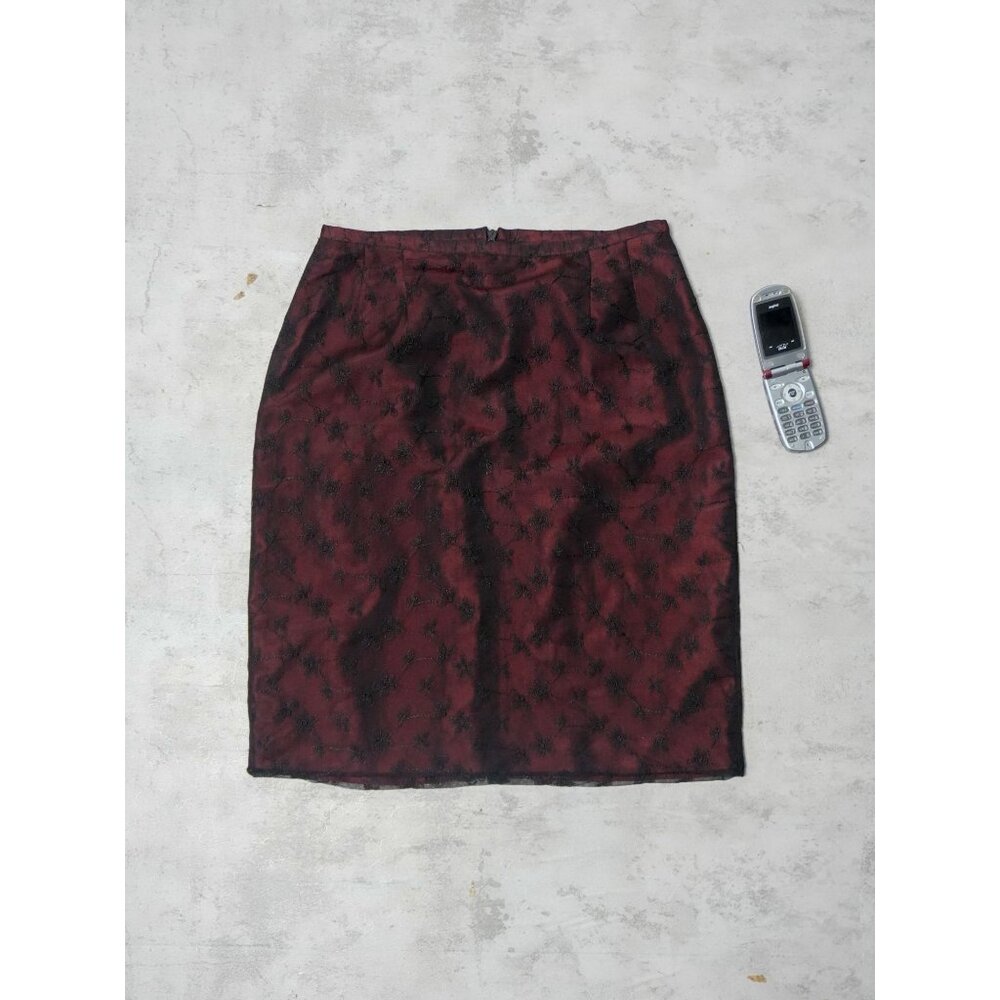Vintage 90s Bianca Nygard Wine Red Floral Skirt
